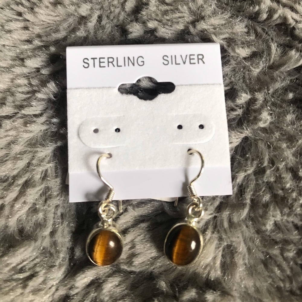 NWT Sterling Silver Tiger Eye Earrings